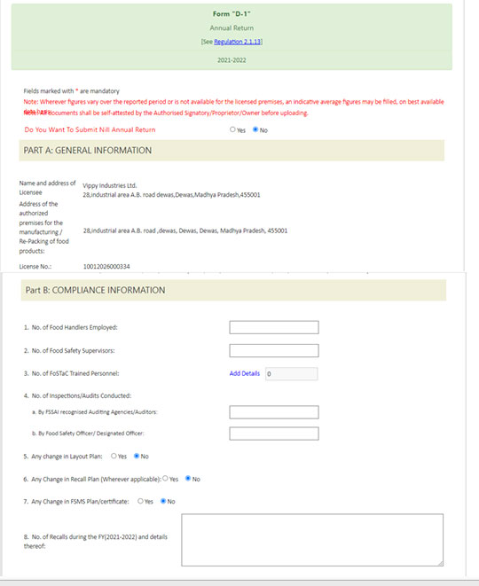 FSSAI Annual Return